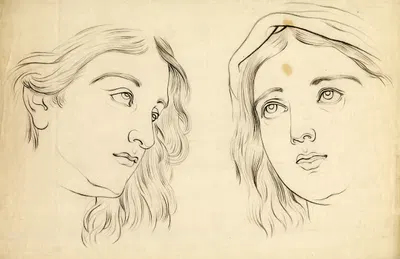 Twee studies van meisjesgezichten by Жерар Портьель, 1870 — digital art print download