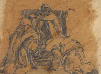 Two monks kneeling in front of the abbot by Louis-Charles Crespin — digital art print download
