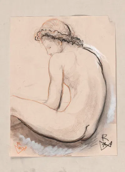 Nude figure sitting by Виктор Руссо, 1900 — digital art print download