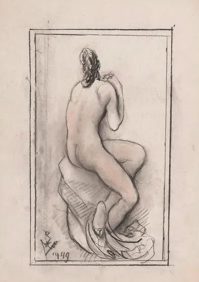 Sitting nude woman seen from behind by Виктор Руссо, 1949 — digital art print download