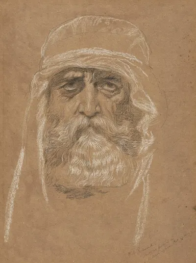 Study of the head of a bearded man for 'An Audience in Athens During Agamemnon by Aeschylus' by Уильям Блейк Ричмонд —…