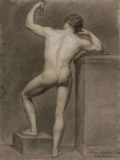 Standing male nude, seen from behind by Адрианус Вулффаерт, 1824 — digital art print download