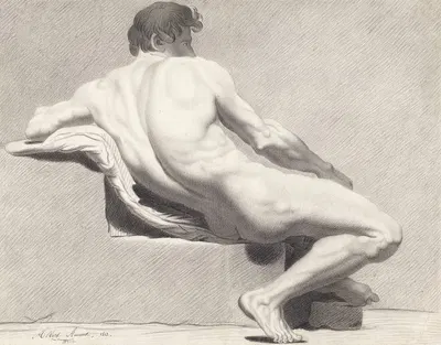 Seated male nude, seen from behind by Albert Annoot, 1812 — digital art print download