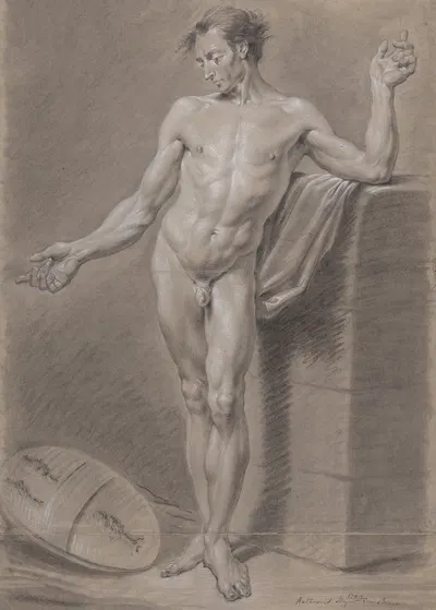Standing male nude with coat of arms by Antoine Ignace Steyaert, 1782 — digital art print download
