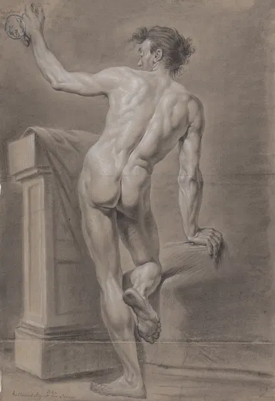 Standing male nude, seen from behind by Antoine Ignace Steyaert, 1782 — digital art print download
