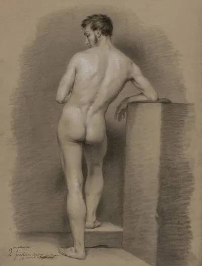Standing male nude, seen from behind by Antoon Joostens, 1839 — digital art print download