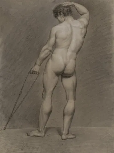 Standing male nude, seen from behind by Auguste Van de Steene, 1822 — digital art print download
