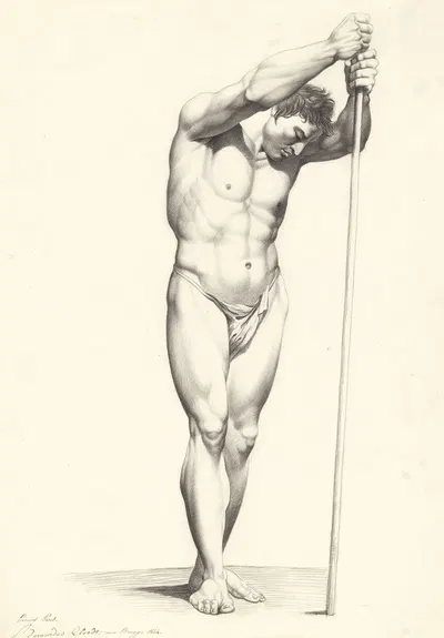 Standing male nude, holding a stick by Bernard Cloet, 1824 — digital art print download