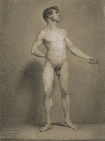Standing male nude by Bruno Van Hollebeke, 1838 — digital art print download