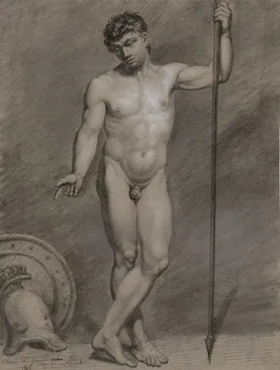 Standing male nude holding a spear by Charles De Graeve, 1816 — digital art print download