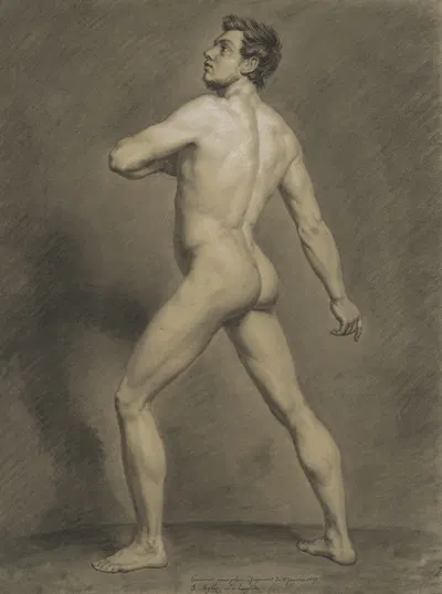 Standing male nude by Charles Mollez, 1837 — digital art print download