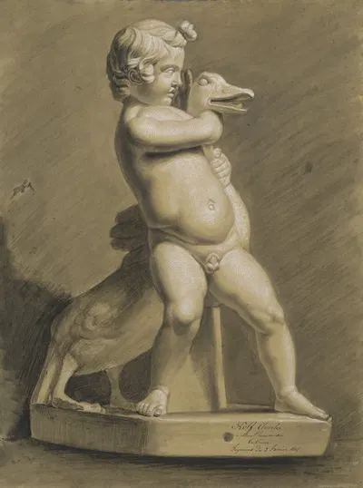 Child with a goose by Charles Nolf, 1845 — digital art print download