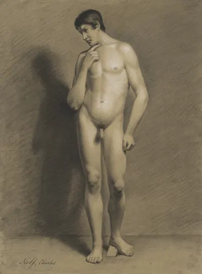 Standing male nude by Charles Nolf, 1848 — digital art print download