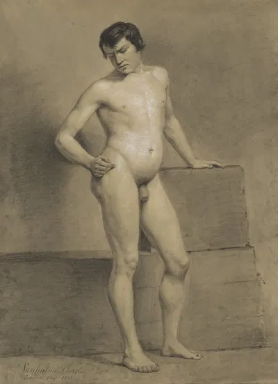 Standing male nude by Charles Van Halme, 1847 — digital art print download