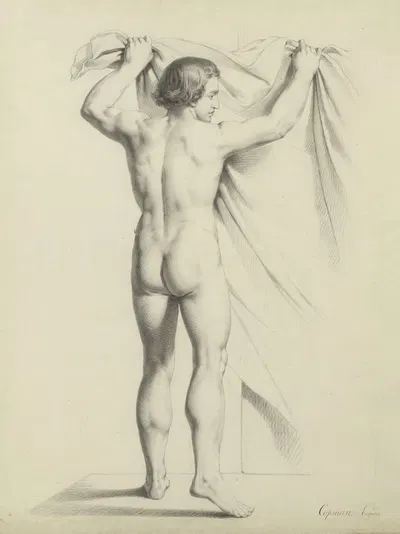 Standing male nude, seen from behind by Eugène Jean Copman, 1854-1855 — digital art print download