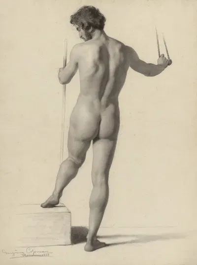 Standing male nude, seen from behind by Eugène Jean Copman, 1865 — digital art print download