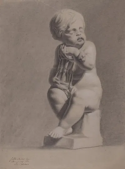 Seated child with hourglass by François Bulaert, 1797 — digital art print download