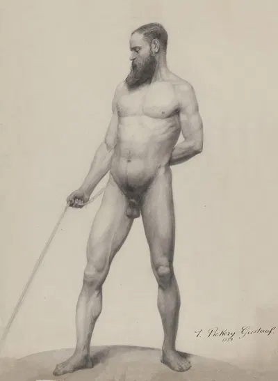 Standing male nude by Gustaaf Pickery, 1883 — digital art print download