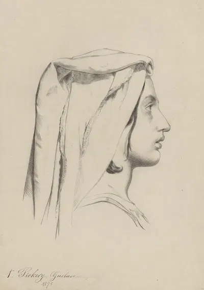 Head of a woman with headscarf by Gustaaf Pickery, 1875 — digital art print download
