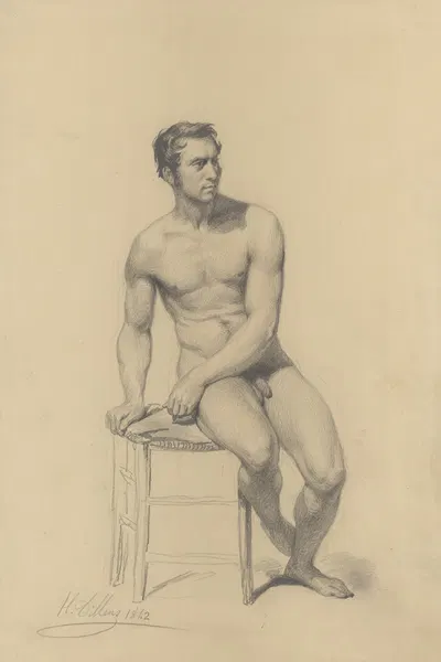 Seated male nude. by Анри Дилленс, 1842 — digital art print download