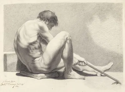 Seated male nude with a rope by Henri Timmerij, 1814 — digital art print download