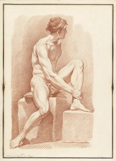 Seated male nude by Жан-Бернар Дювивье, 1778 — digital art print download