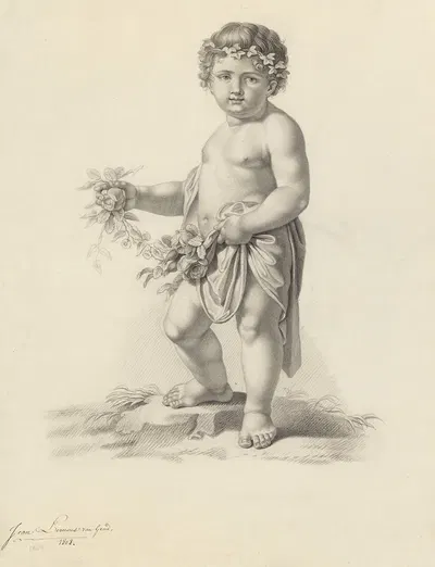 Boy with flower garland by Joannes Lernous, 1808 — digital art print download
