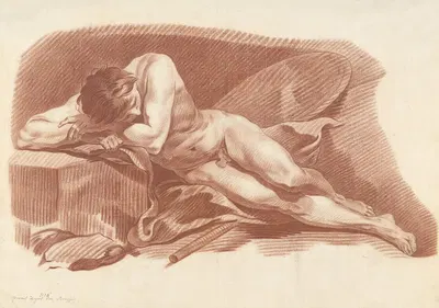 Male nude lying down by Joannes Zegers, 1776 — digital art print download