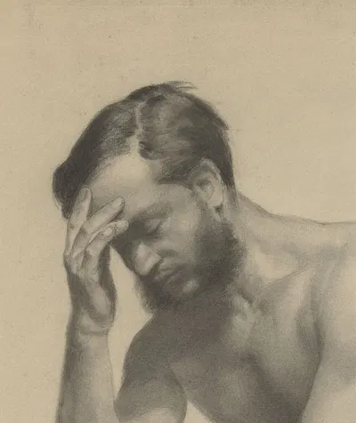 Fragment of an academic study of a man with his right hand on his forehead by Йохан Бракенсик — digital art print download