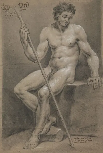 Seated male nude by Joseph Benoît Suvée, 1761 — digital art print download