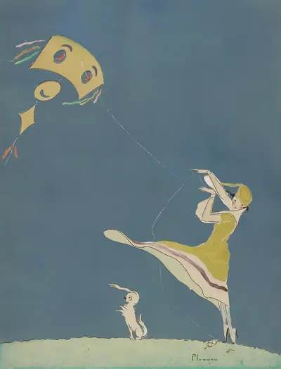Девочка с воздушным змеем и собакой by Этель Пламмер, 1917 — digital art print download
