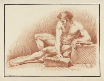 Seated male nude by Joseph François Ducq, 1782 — digital art print download
