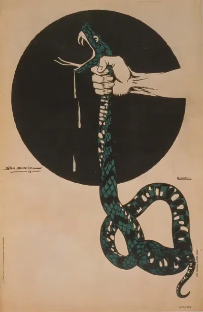 A hand squeezing the throat of a snake by Géo Dorival, 1920 — digital art print download