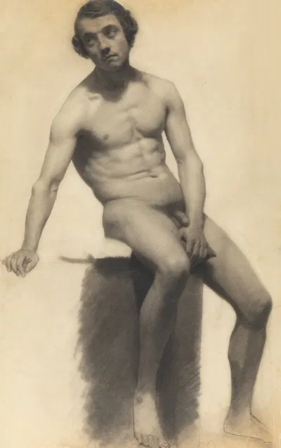 Seated male nude by Жюль Брета — digital art print download