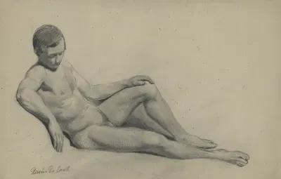 Academic nude of a reclining man by Ксавье де Кок — digital art print download