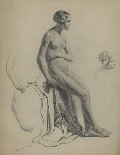 Academic nude of a seated woman by Ксавье де Кок — digital art print download