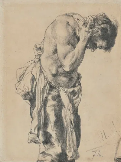 A Man wiping his Neck (A Study for 'Eisenwalzwerk') by Адольф фон Менцель, 1874 — digital art print download