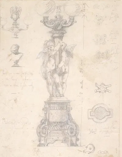 Design for a gas-light candelabrum with variants by Albert-Ernest Carrier-Belleuse — digital art print download