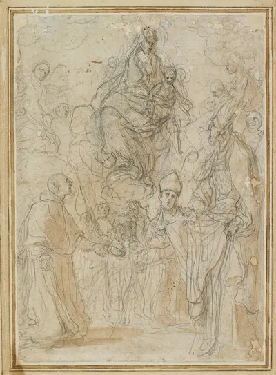 Madonna and Child with Saint Charles Borromeo and Other Saints by Alessandro Tiarini — digital art print download