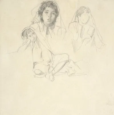 Three Studies of a Moroccan Girl by Альфред Деоденк — digital art print download