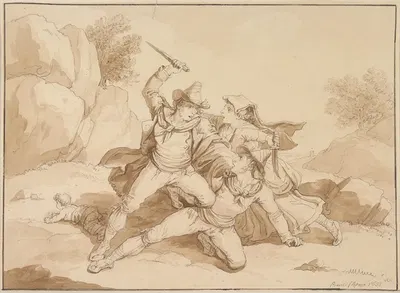 Two Men Fighting, Restrained by a Woman by Бартоломео Пинелли, 1833 — digital art print download