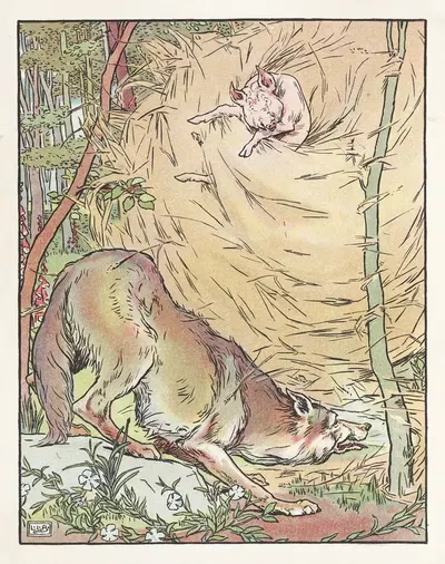 Волк сдувает дом из соломы by Леонард Лесли Брук, 1904 — digital art print download