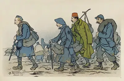 Groupe de soldats en marche by Adrien Barrère, 1917 — digital art print download
