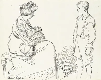 Algot Views His Little Sister by Albert Engström, 1906 — digital art print download