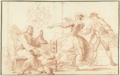 De rijke podagralijder, uitgelachen door een jonge vrouw, by Корнелис Трост, 1705-1750 — digital art print download