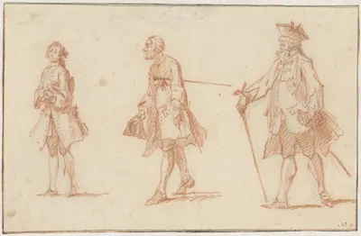 Drie mannelijke figuren, twee met stok en steek by Корнелис Трост, 1706-1750 — digital art print download