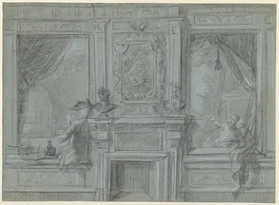 Ontwerp voor een kamerwand met schoorsteenstuk en beschilderingen by Корнелис Трост, 1720-1750 — digital art print download