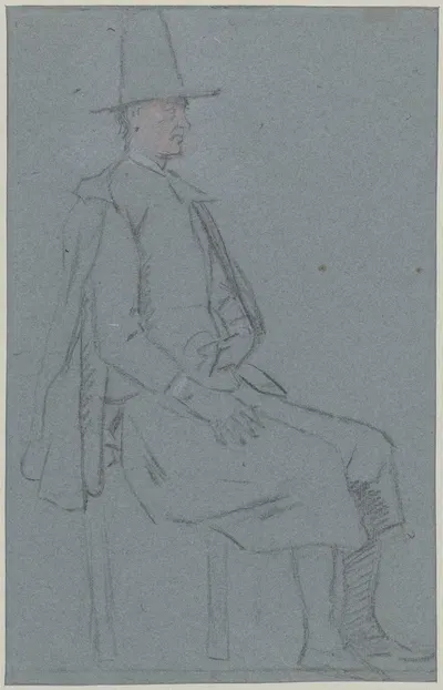 Zittende kwaker, profiel naar rechts, met een hand op de dij by Корнелис Трост, 1706-1750 — digital art print download