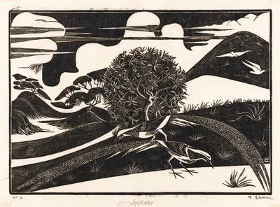 Две фазанки в холмистом пейзаже by Бернард Эссерс, 1925 — digital art print download