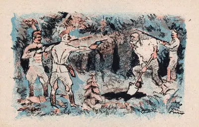 Солдаты держат копающего человека под прицелом by Михай Биро, 1920 — digital art print download
